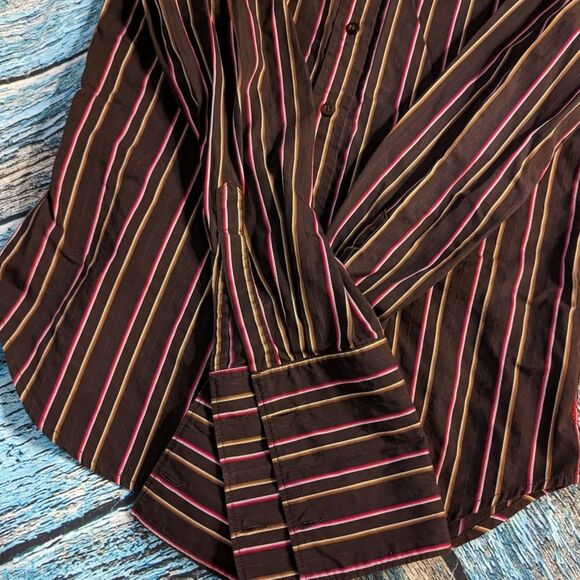 Guess by Marciano Men's Size Small Brown Striped 100% Cotton Button Front Shirt - Picture 1 of 6